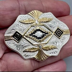 Vintage Montana Silversmiths? Silver Tone Western Brooch Pin, 2", EUC